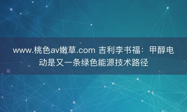 www.桃色av嫩草.com 吉利李书福：甲醇电动是又一条绿色能源技术路径