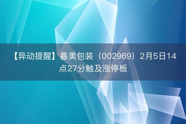【异动提醒】嘉美包装（002969）2月5日14点27分触及涨停板