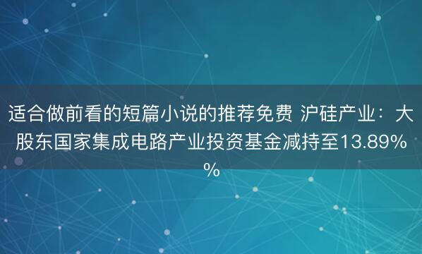 适合做前看的短篇小说的推荐免费 沪硅产业：大股东国家集成电路产业投资基金减持至13.89%