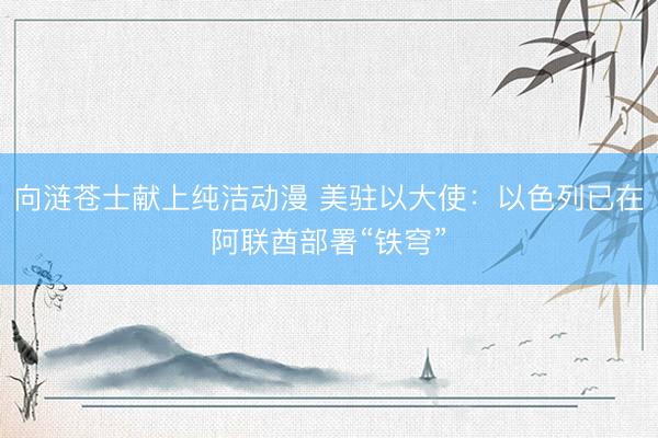 向涟苍士献上纯洁动漫 美驻以大使：以色列已在阿联酋部署“铁穹”