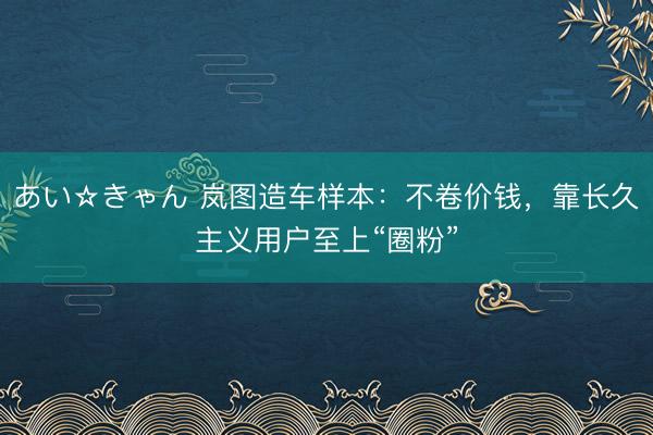 あい☆きゃん 岚图造车样本：不卷价钱，靠长久主义用户至上“圈粉”