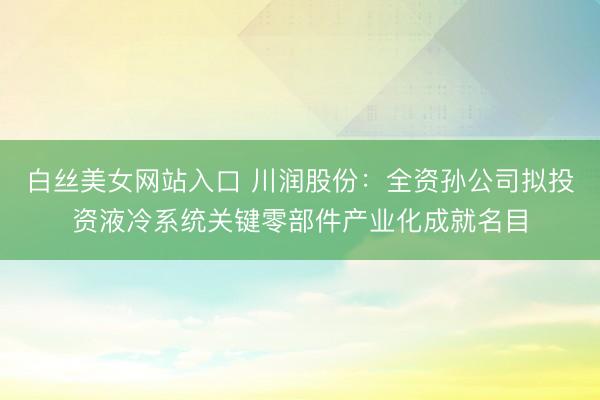 白丝美女网站入口 川润股份：全资孙公司拟投资液冷系统关键零部件产业化成就名目
