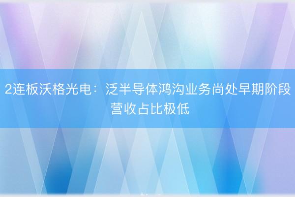2连板沃格光电:泛半导体鸿沟业务尚处早期阶段 营收占比极低