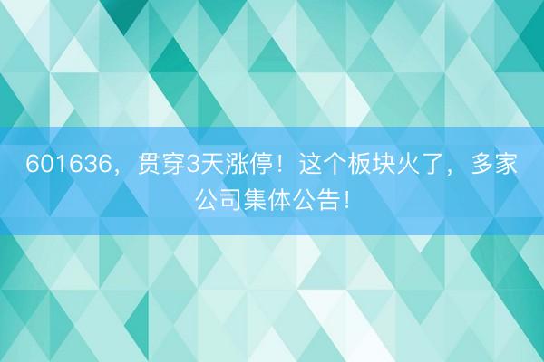 601636，贯穿3天涨停！这个板块火了，多家公司集体公告！
